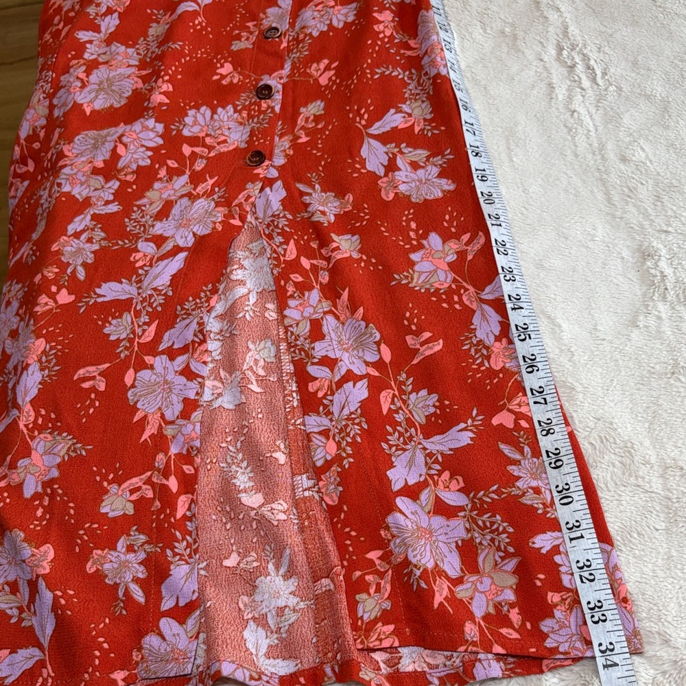 Free People Floral Split Midi Skirt Red – Size 0 - Picture 6 of 11